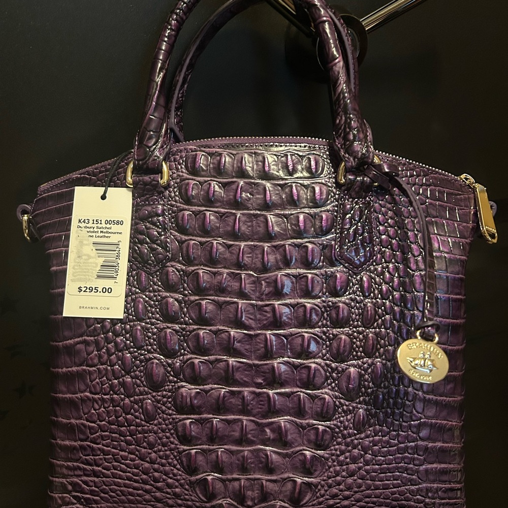 Brahmin Duxbury Satchel Ultraviolet Melbourne Purple Crocodile Embossed Handbag